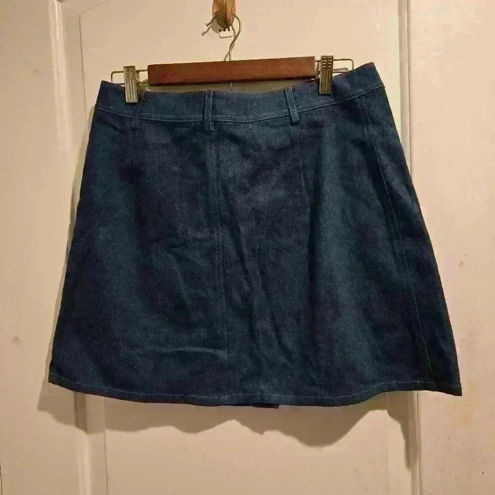 P7442 j.o.a. Los Angeles denim mini skirt asymmetrical slant button front large - Picture 6 of 7